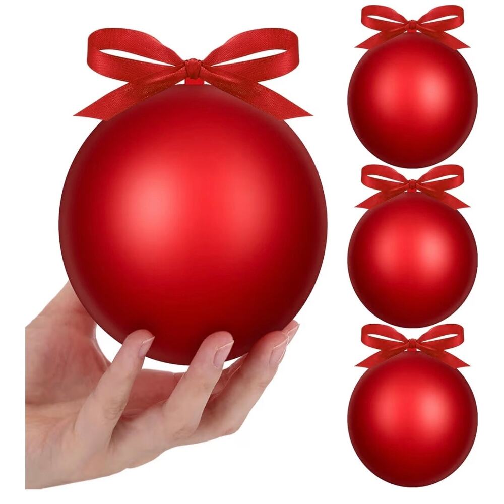 Weysat 4 Pcs 4 Inch Matte Red Fillable Christmas Ball Ornaments Plastic (C225)